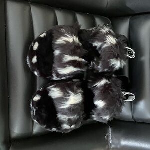 UGG Black and White Marbled Plush Slide Sandle